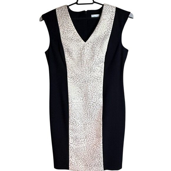 Calvin Klein Sheath Dress Sz 12 Black Cream Snakeskin Office‎ Siren Career - Picture 1 of 9
